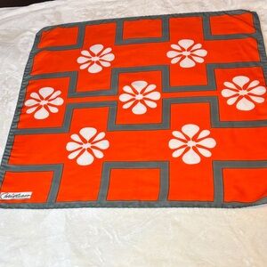 Vintage Christian by Paris Hand Rolled Silk Orange and Gray Floral Scarf